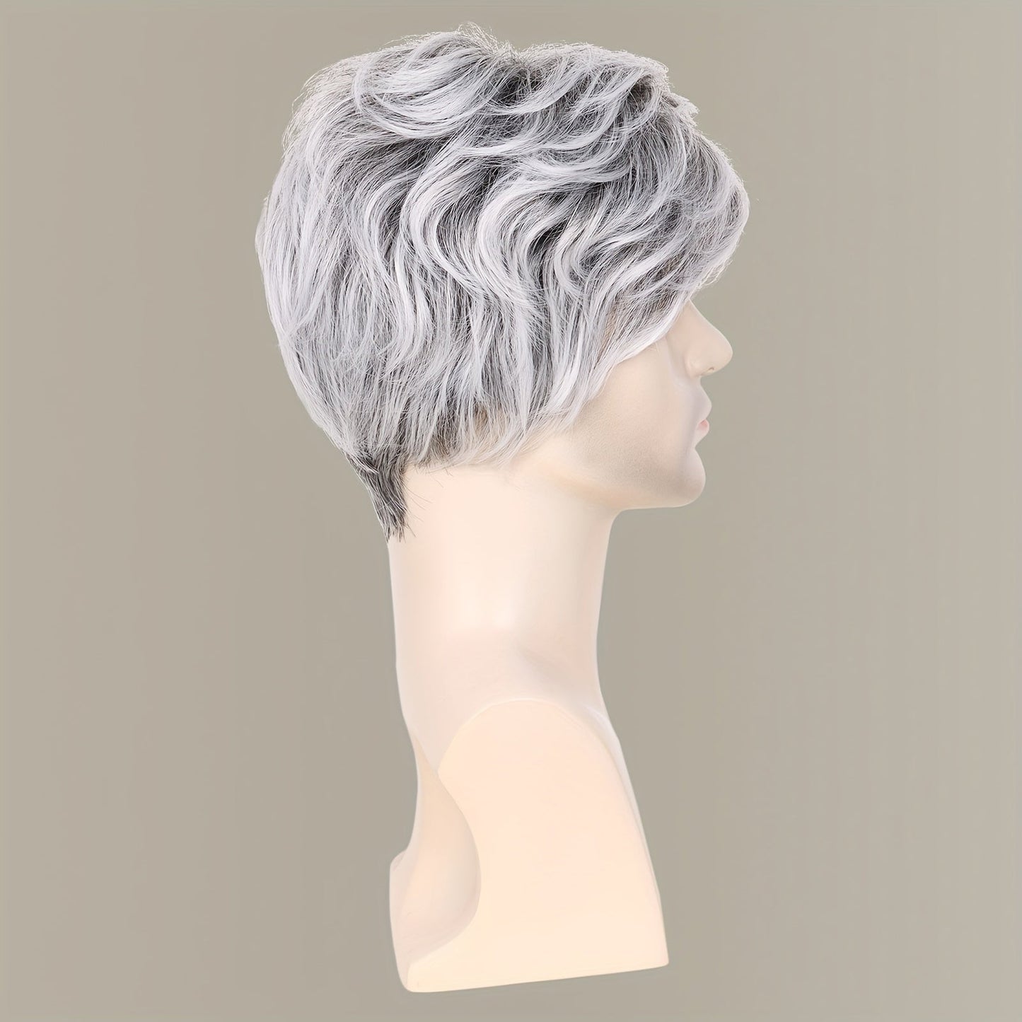 20.32 cm Synthetic Hair Wig in a Stylish Silvery Gray Shade with Bangs