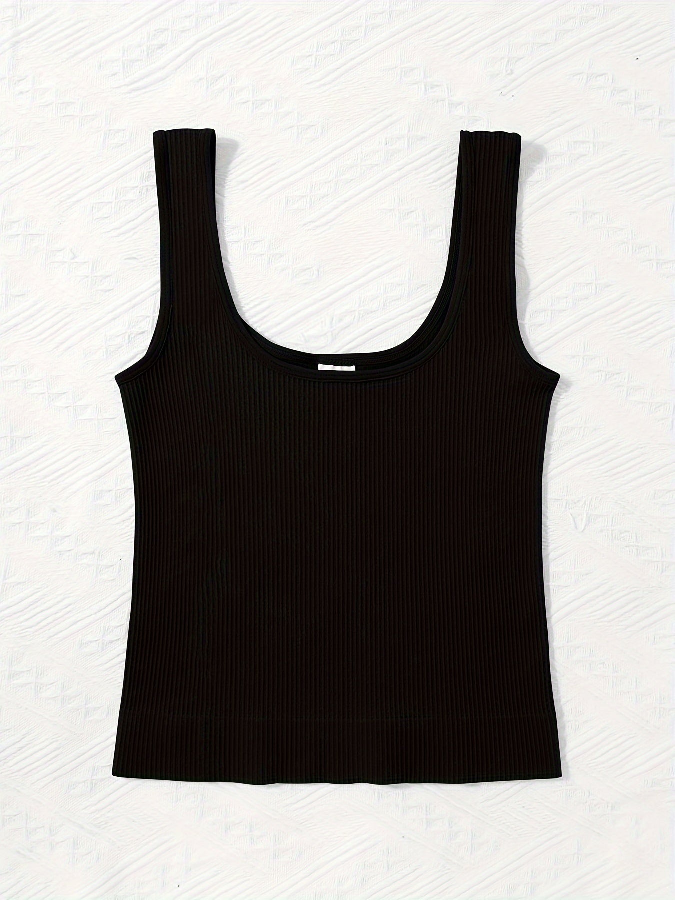 Ribbed tank top with high elasticity in solid color, slim fit sleeveless vest for versatile outer or inner wear.