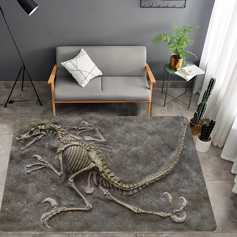 Soft and thick area rug designed with dinosaur fossils, measuring 8mm in thickness. This rug is machine washable and suitable for use in the bathroom, kitchen, living room, or bedroom. It serves as a versatile indoor decor mat, perfect for adding a touch