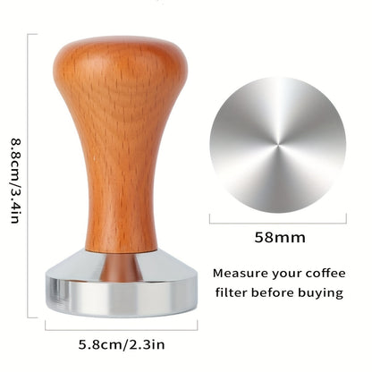 High-Quality Espresso Tamper with Wooden Handle - Available in 51/53/58mm Sizes, Featuring a Flat Bottom Design for Precise Tamping, Made of Rust-Proof Steel, Perfect for Baristas and Home Brewers, Handcrafted Tamper for Coffee Grounds, Essential