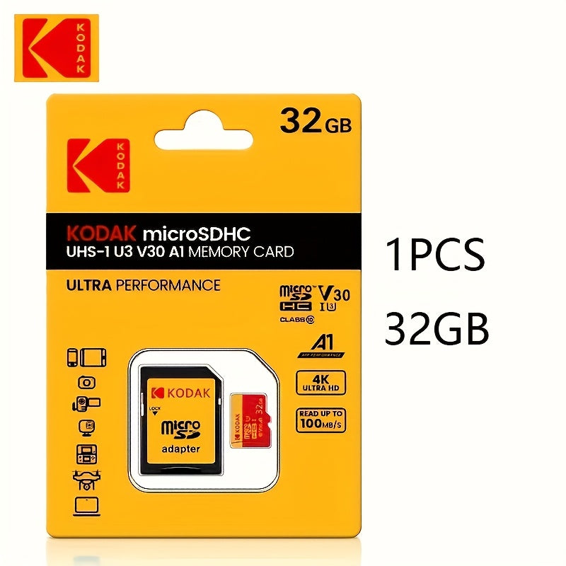 Kodak Micro SD Card TF Memory Card with Adapter, available in 32GB, 64GB, or 128GB capacity, C10 A1 TF Flash Card.