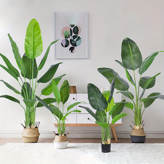 1pc Artificial Bird of Paradise plant with realistic leaves and durable pot, suitable for indoor and outdoor home decor. Branches are adjustment-free.