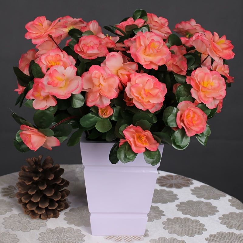 Artificial azalea swags with 21-bloom plastic stems for outdoor decor.