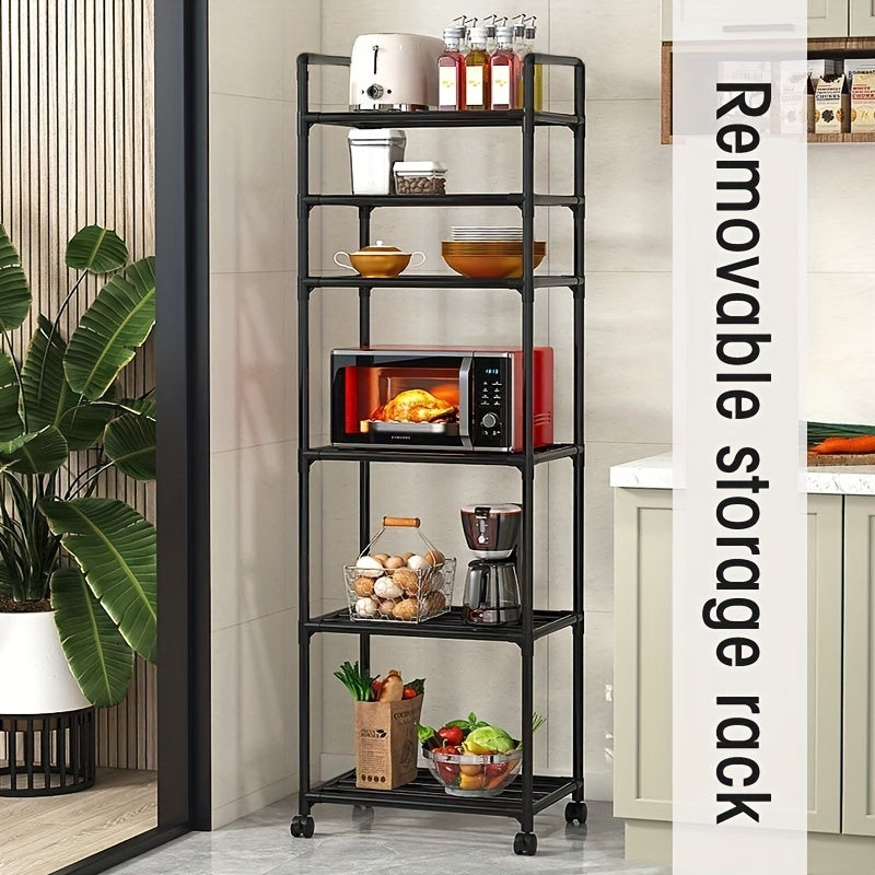 Kitchen Storage Rack with Wheels - Easy to Assemble, Space-Saving Storage Solution for Kitchen, Bathroom, and Living Room - Strong and Sturdy Metal Design with 6 Tiers