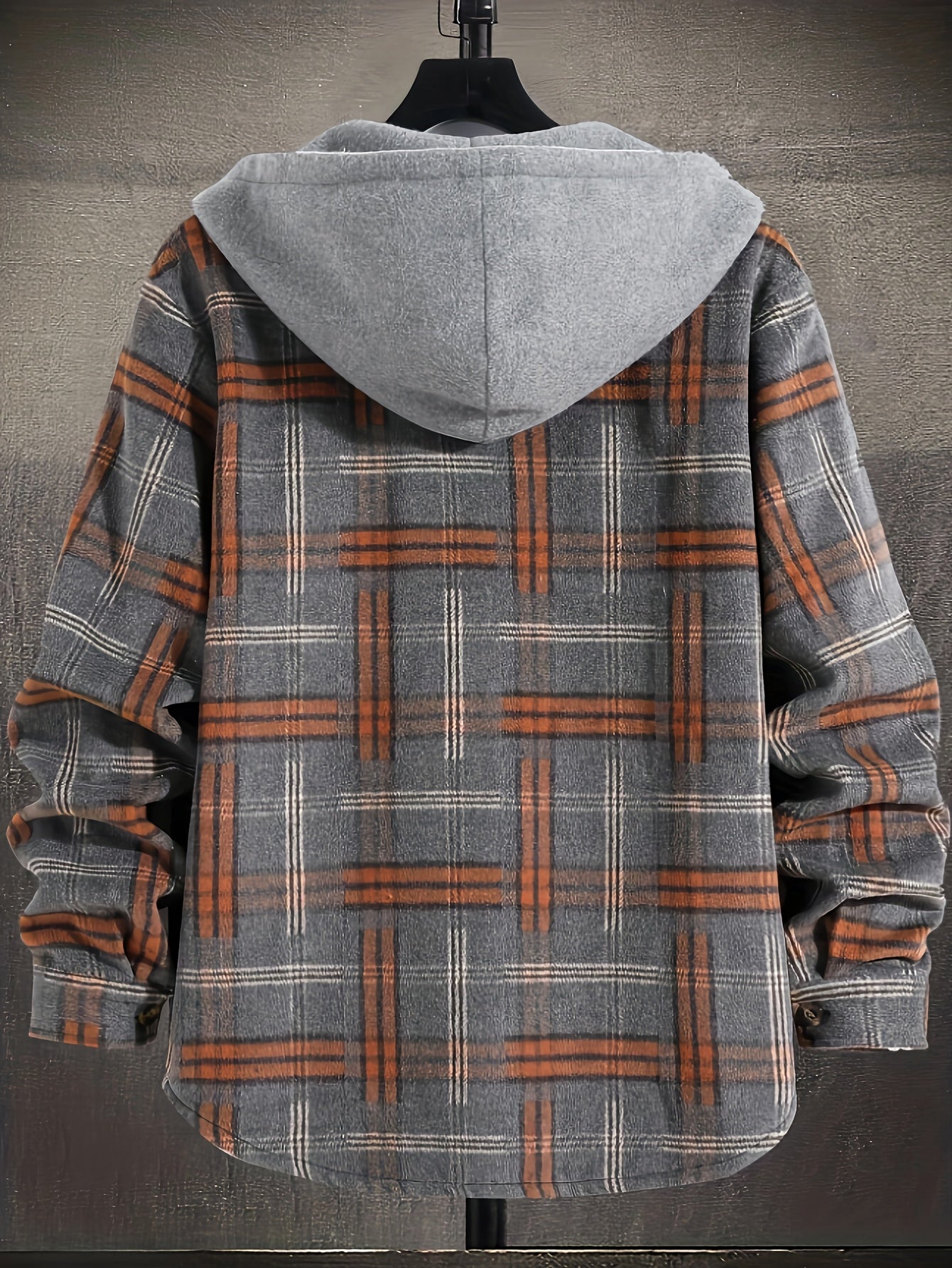 Men's Plaid Long Sleeve Jacket for Autumn, Warm and Casual with Hood