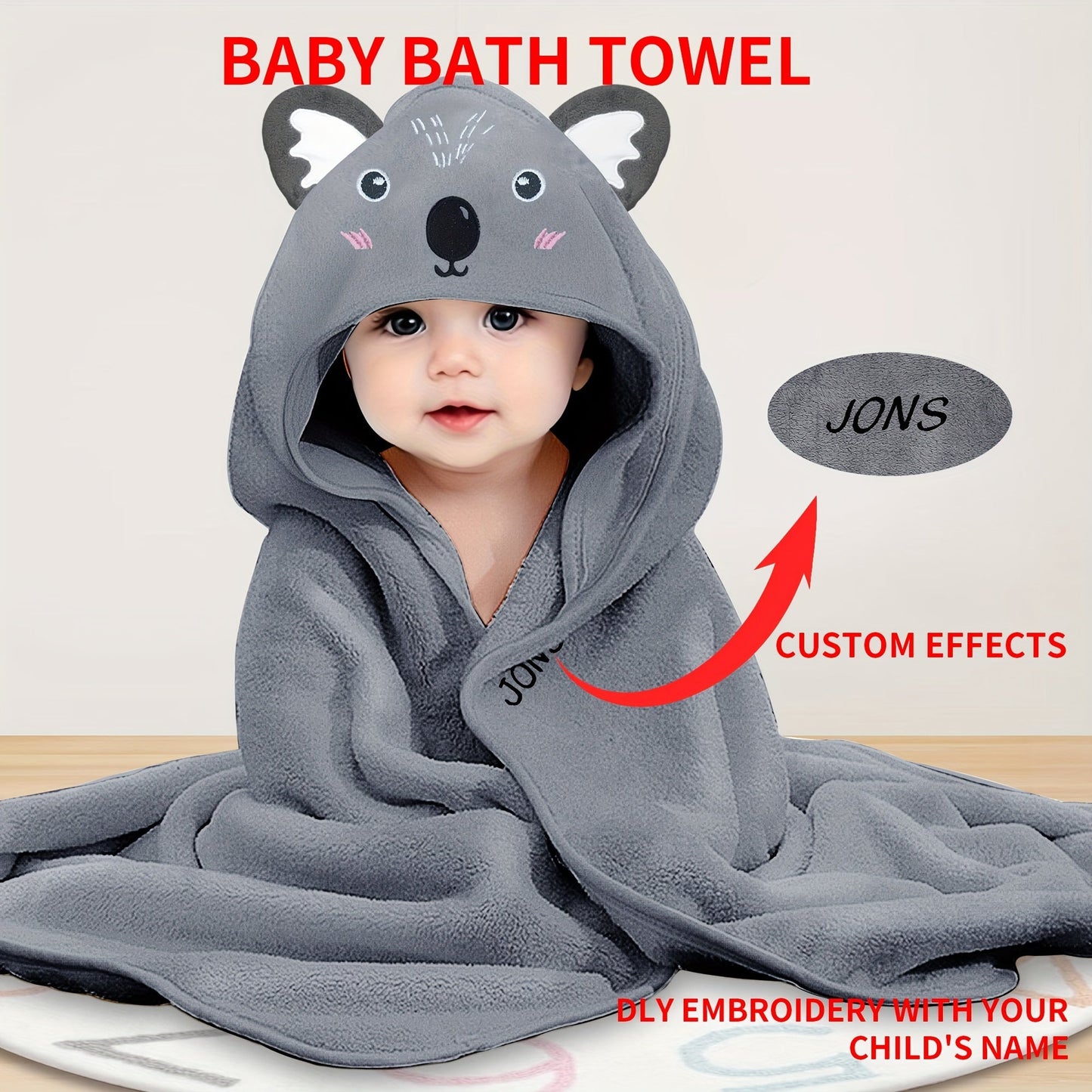 Soft Cartoon Animal Bath Towel that is Customizable with Names - Ideal for All Seasons & Gifts