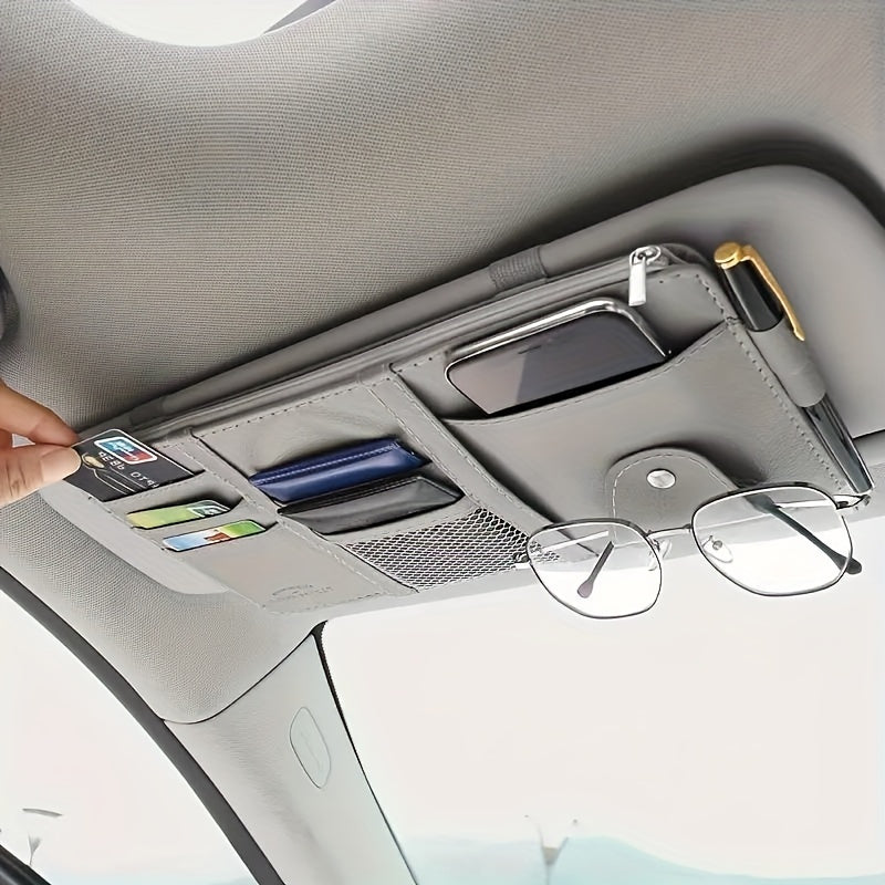 Upgrade your car organization with stylish PU leather storage bag and sun visor clip.