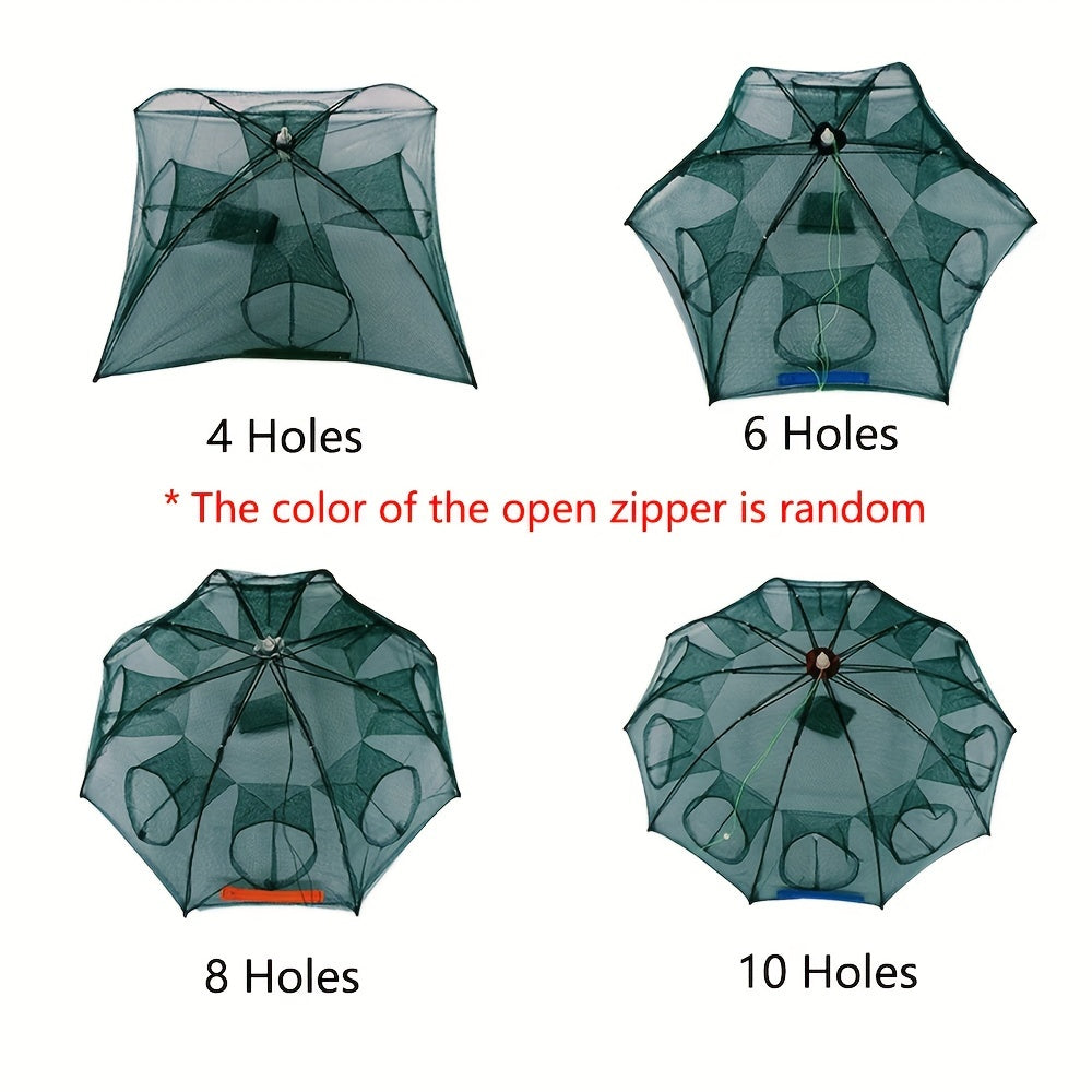 Foldable hexagonal fishing net with 1pc and 4/6/8/10 holes for catching minnow, crayfish, and crabs effortlessly.