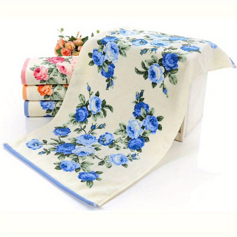 Flower pattern cotton towel, quick-dry hand and bath towel for home bathroom.