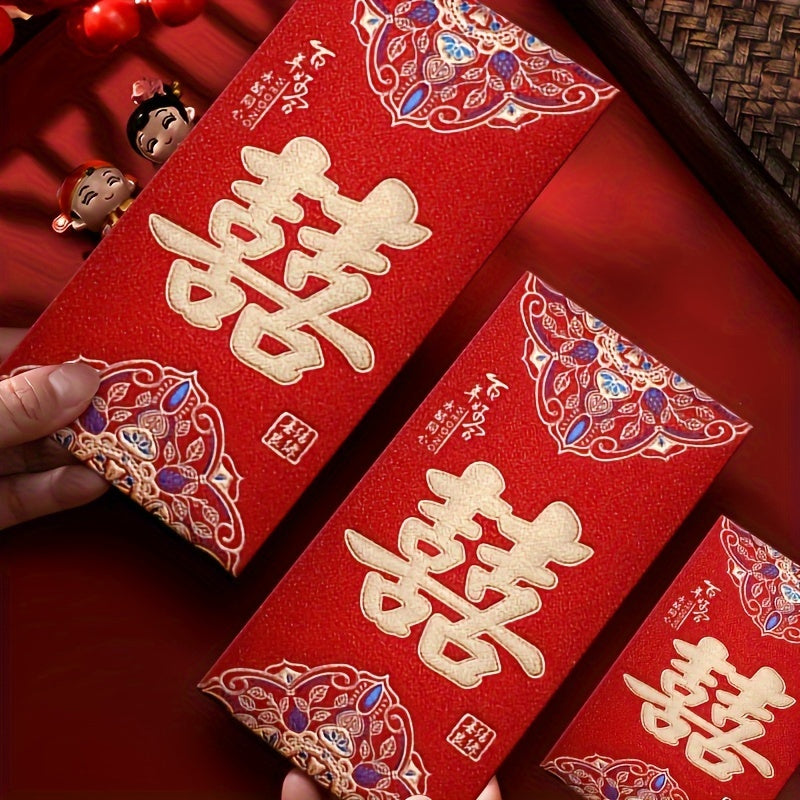 6 high-quality frosted Chinese red envelopes in a pack, perfect for weddings, lucky money bags, creative red bags, wedding banquets, anniversary banquets, engagements, and Valentine's Day.