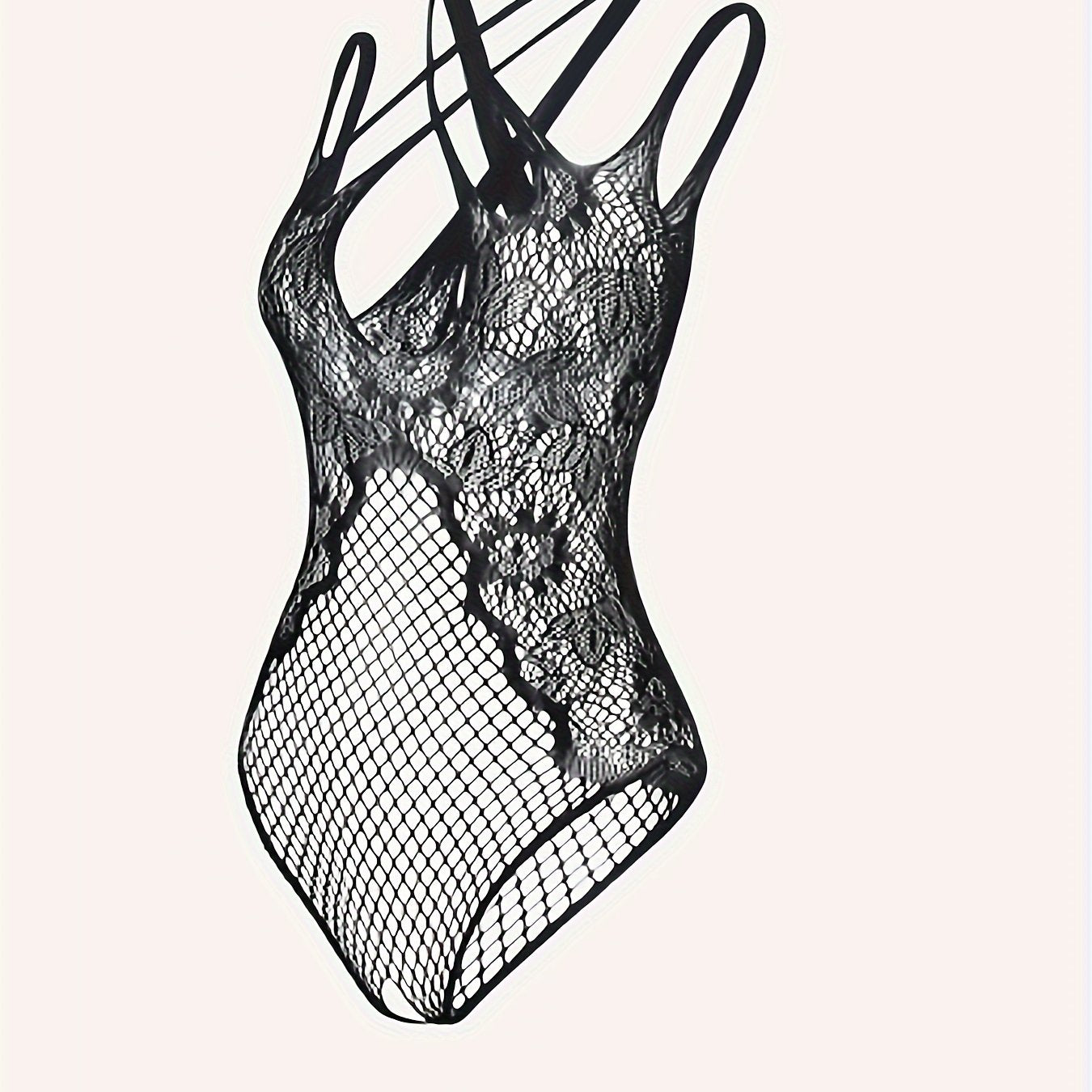 Sexy Mesh Pattern Sleeveless Bodysuit, Women's See-through Lingerie