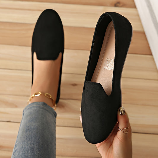 Women's comfortable casual flats with ankle strap, plain fabric upper, microfiber insole, and TPR sole.