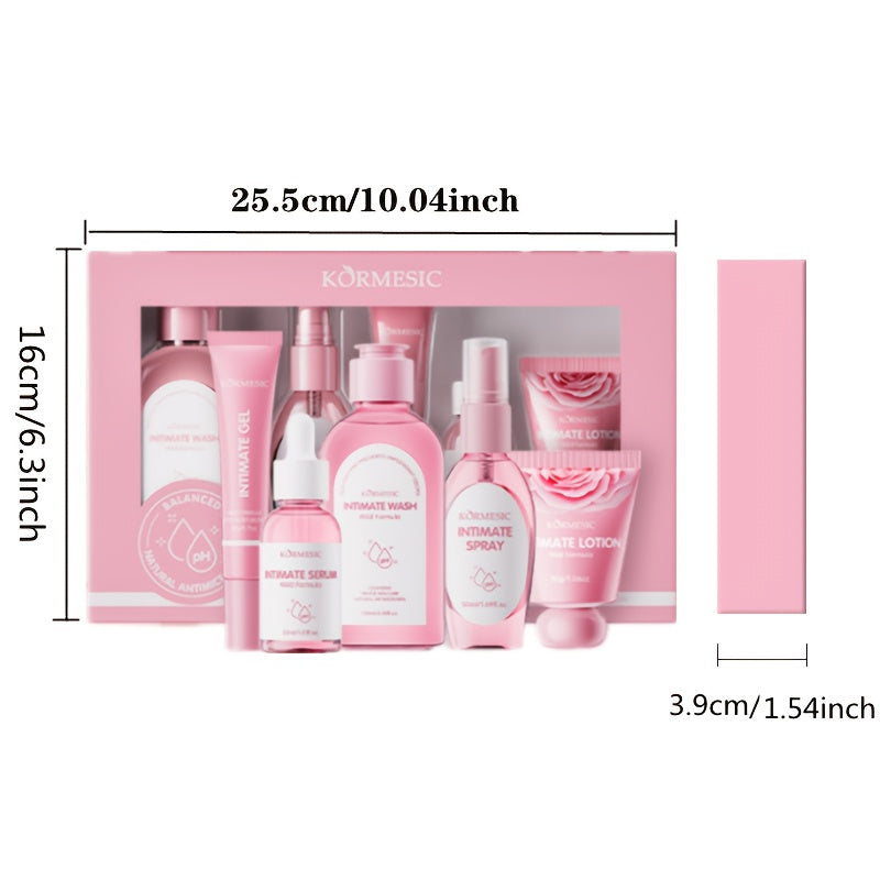 KORMESIC 5-piece Feminine Care Set with Aloe & Niacinamide, Hypoallergenic for All Skin Types, Includes Cleansing & Moisturizing Products in Gift Box.