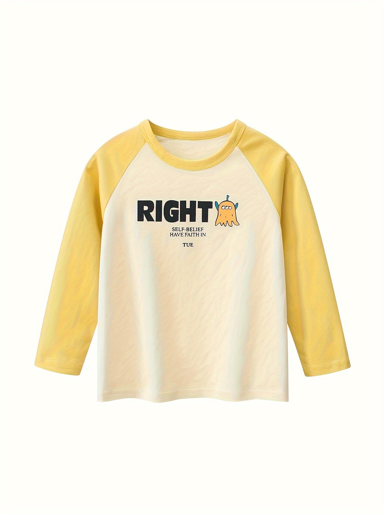 4 boys' cotton long sleeve T-shirts with cartoon print and crew neck, ideal for spring/fall.