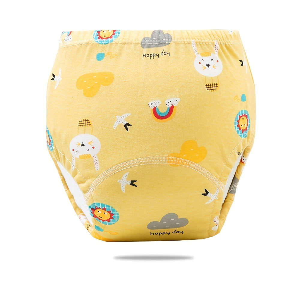 Three pieces of patterned potty training pants made of six-layer breathable cotton gauze for all seasons. These baby cloth diapers can also be used as children's diaper pants and are washable.