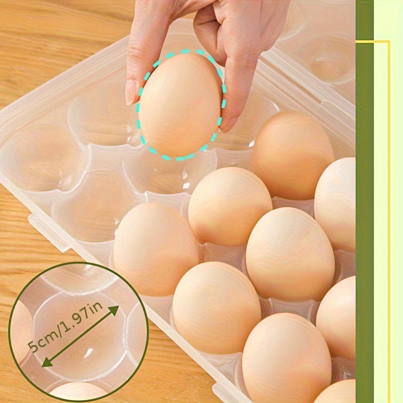 Transparent plastic stackable egg storage container with lid, capable of holding 12/18 eggs. Shockproof and freezer-safe, this space-saving kitchen organizer is perfect for keeping your eggs fresh and organized in the refrigerator.