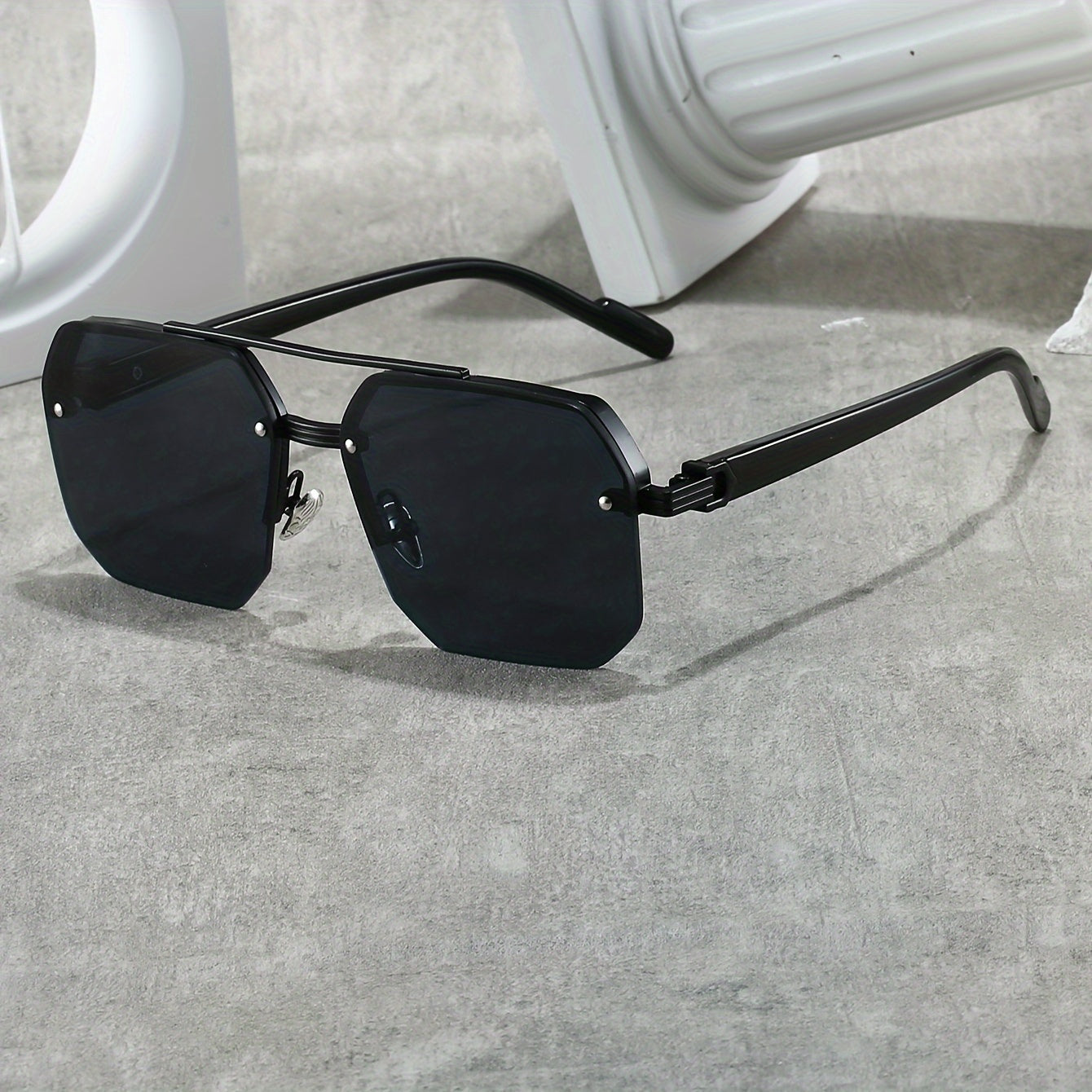 Half-frame square fashion glasses with sleek black alloy frame and PC lenses, perfect for daily wear and outdoor activities.