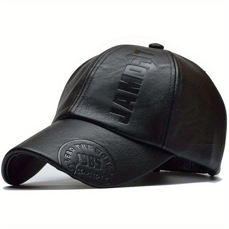 British PU leather baseball cap for men, adjustable and breathable. Perfect for all seasons and makes a great Christmas gift.