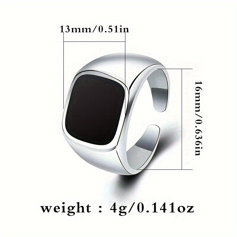 925 Silver Unisex Geometric Black Square Ring with Middle Eastern Design, Open-End Style, Lightweight at 4g/0.141oz