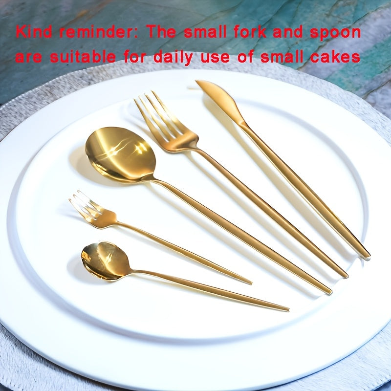 30pc Golden Stainless Steel Flatware Set - Rust-Resistant Cutlery with Knives, Forks, Spoons for Home, Kitchen, Restaurant, Wedding - Elegant Tableware Collection