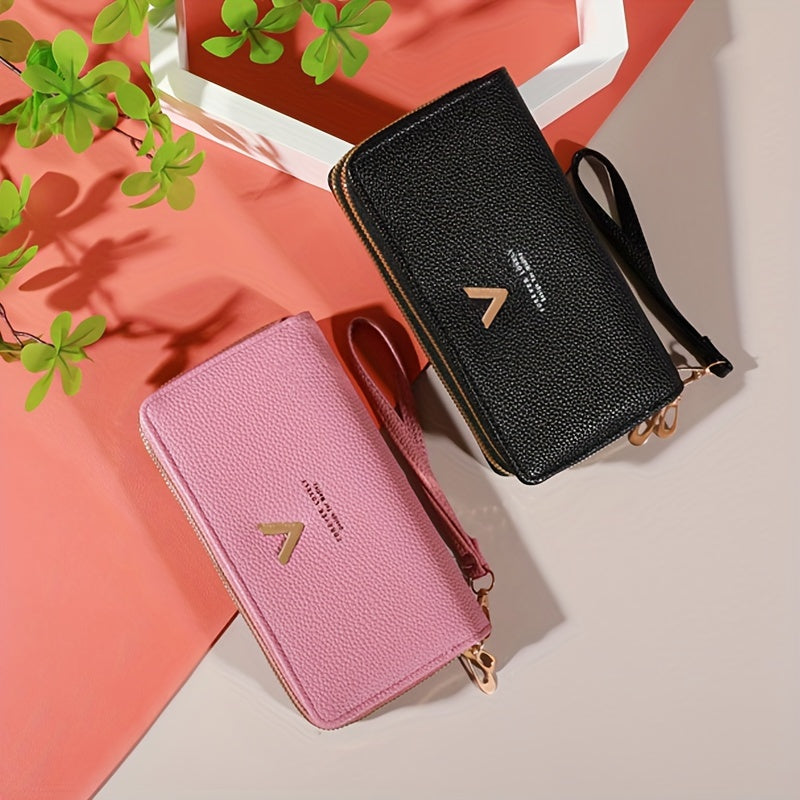 Stylish women's wallet with dual zipper closure, multiple slots, and large capacity.