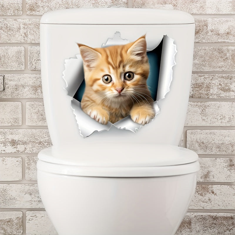 1 Little Orange Cat Toilet Seat Sticker - Cute addition to your bathroom.