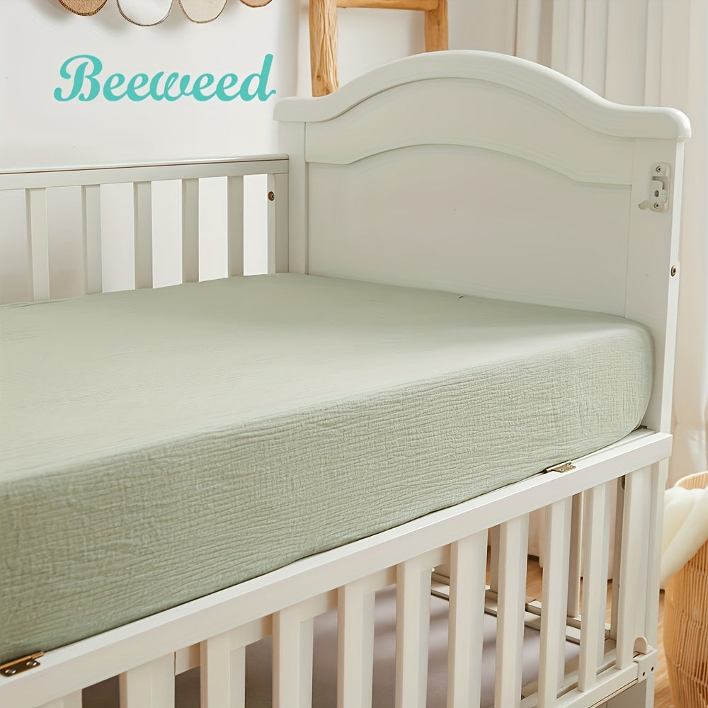 Soft Green Muslin Fitted Crib Sheet made of 100% Cotton for Boys and Girls, Fits Standard Crib and Toddler Mattresses, Measures 28"x52"x8