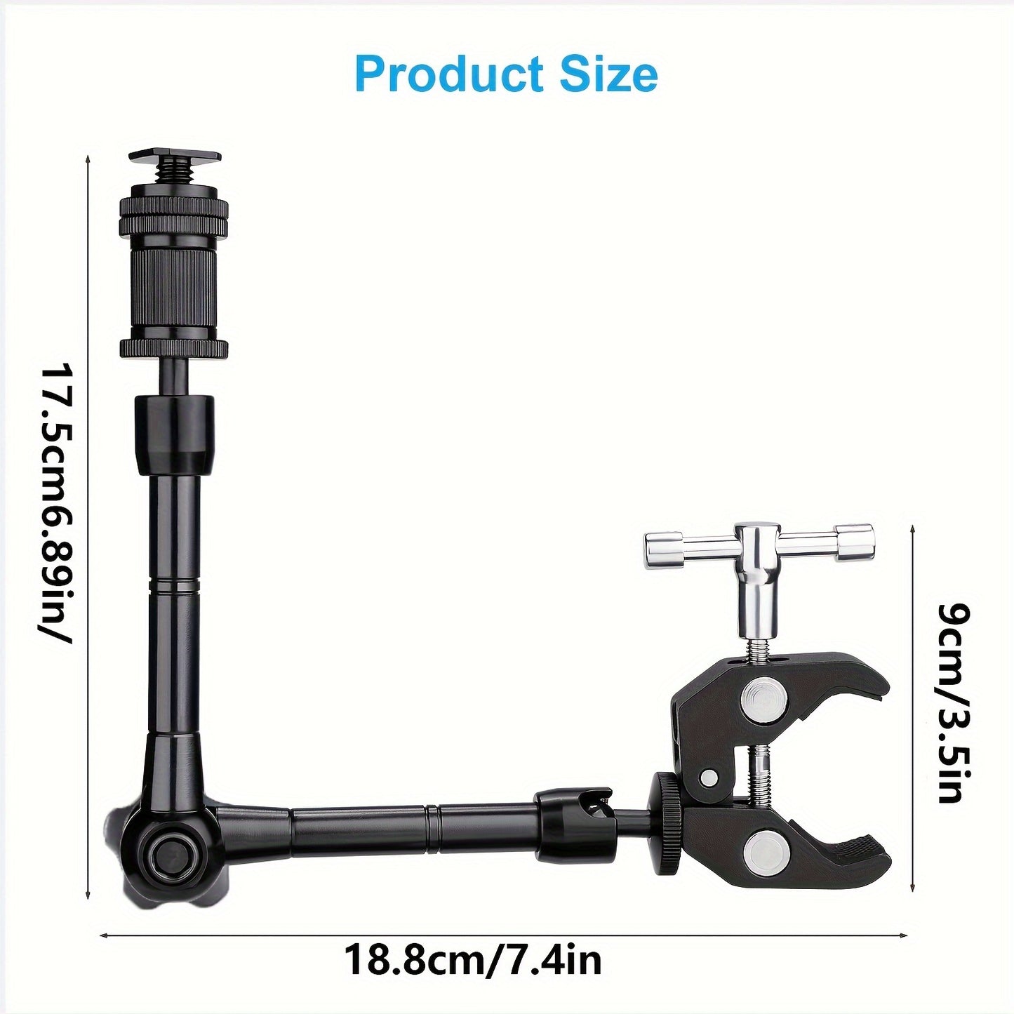 27.94 cm Articulating Magic Arm with Super Clamp for attaching DSLR camera to LCD monitor or LED video light.