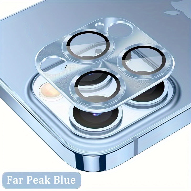 Aluminum camera lens protector with HD glass and 3M micro-tape for iPhone 11 Pro Max, easy to install, full coverage, anti-glare, scratch-resistant.