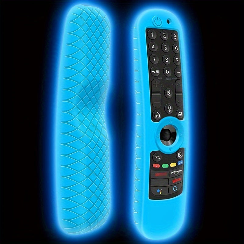 Protective silicone case for LG Magic Remote MR21GA, MR22GA, MR23GA with anti-slip design. Available in black, glow blue, and glow green.