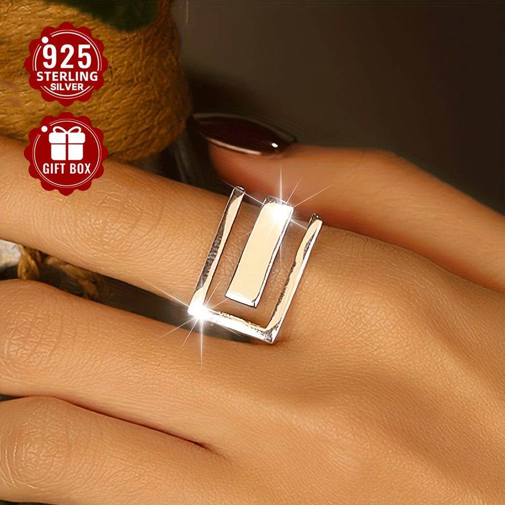 Versatile 925 Sterling Silver Adjustable Geometric Open Ring for Daily Wear as a Stylish Jewelry Accessory