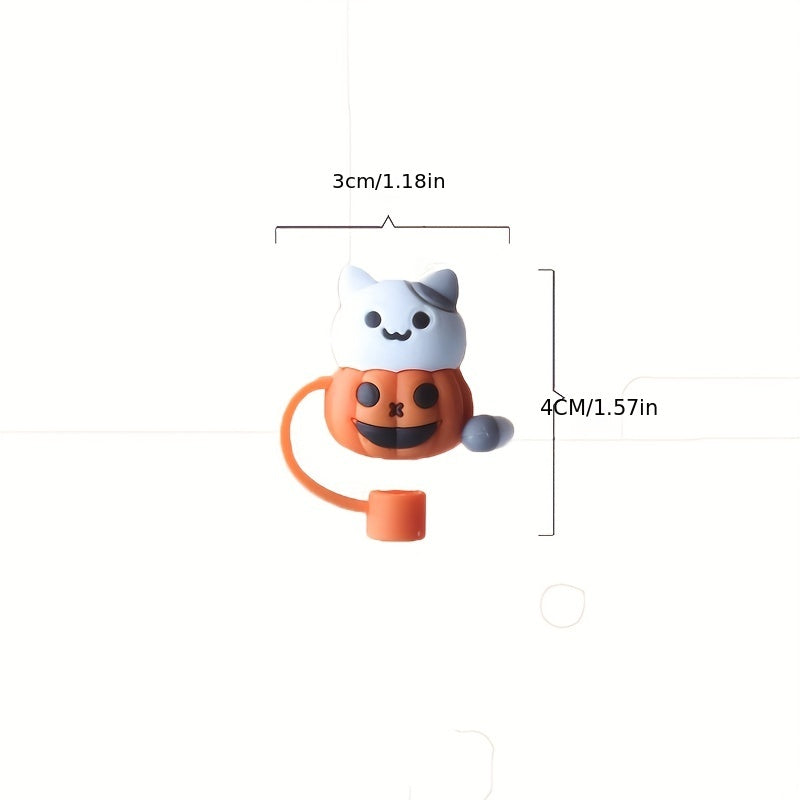 Christmas Silicone Straw Cover - Reusable and Cute Cartoon Design featuring Santa Claus, Christmas Tree, Pumpkin, and Cat. Includes Halloween Drinking Straw Tips, Toppers, and Dust-proof Plug. Perfect for Parties, Travel, Camping, and Home Use.