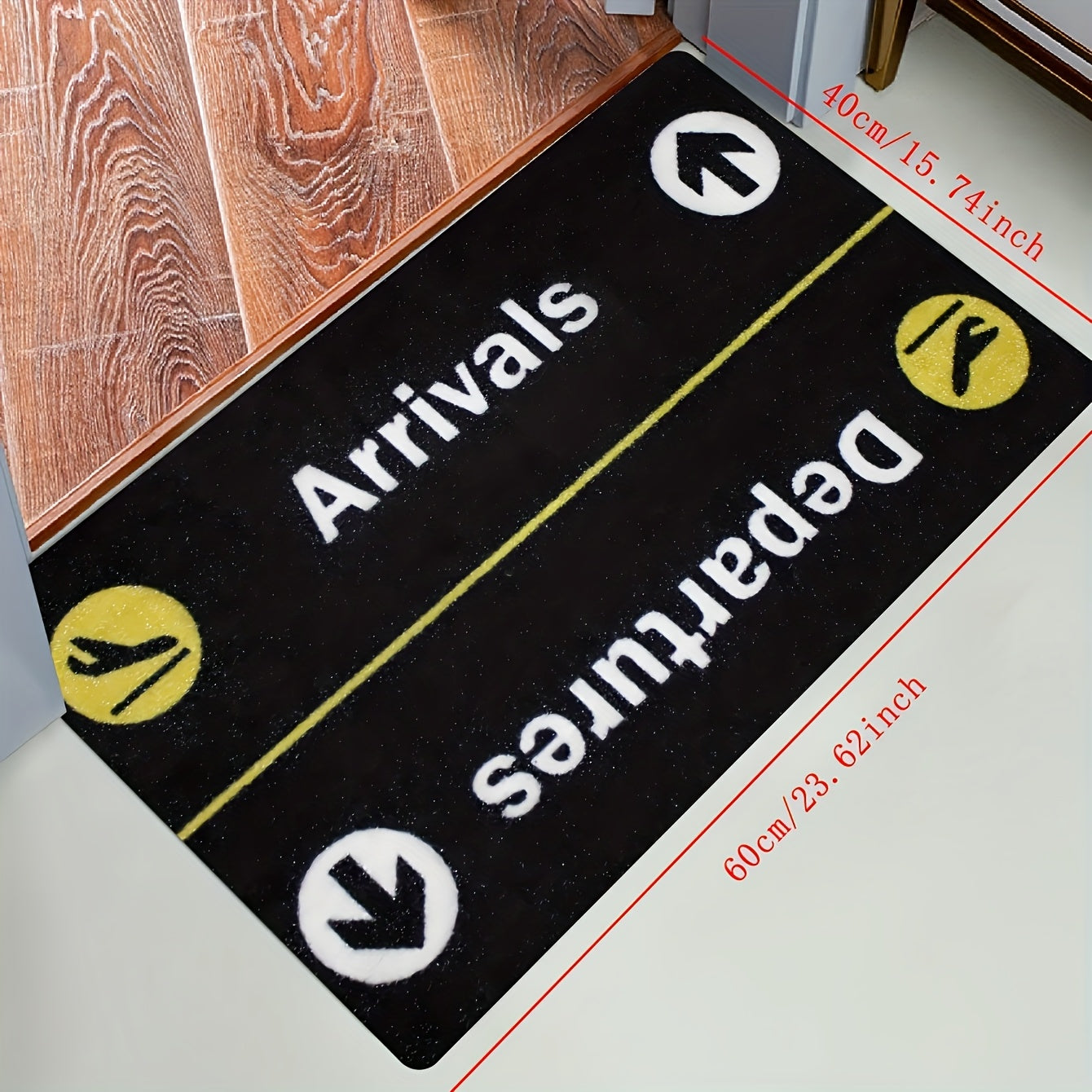 Arrivals Departures Flight Theme Doormat - Non-Slip, Stain-Resistant Polyester Mat with Braided Weave, Medium Pile, PVC Backing, Machine Washable, Rectangle Shape, Perfect for Home Decor, Easter & St. Patrick's Day, 1 Piece