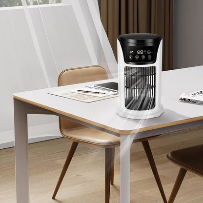 Portable USB air conditioner with humidifier, cooling fan, and atmosphere light - perfect for home and office.