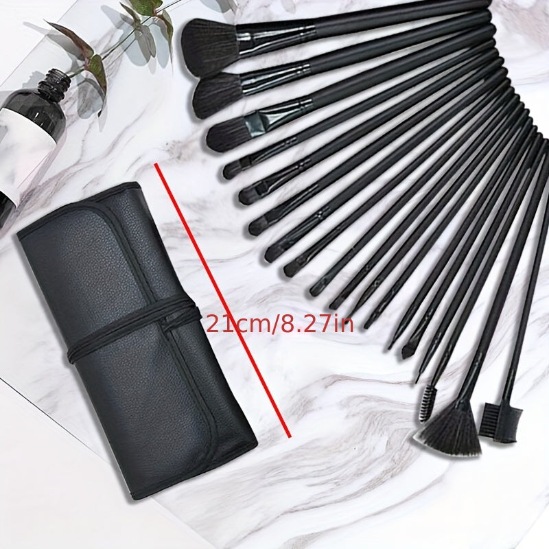 24pc female makeup brush set with leather bag, lip brush, eye shadow brush, and makeup tools - unscented.