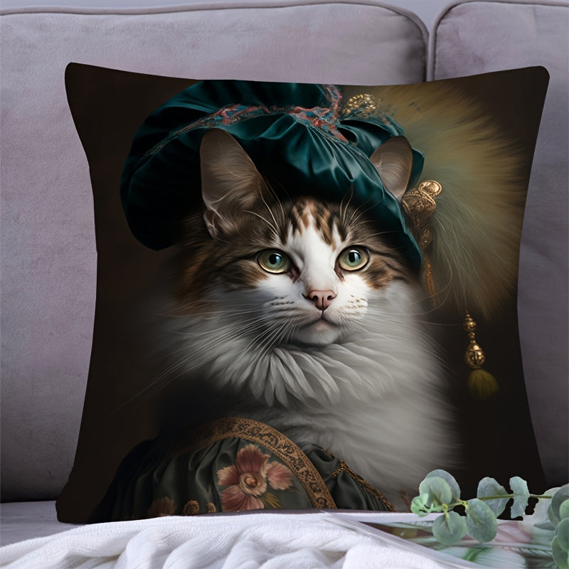 Single-sided printed peach leather velvet pillow cover featuring a cute cat design, suitable for home, car, or holiday decoration. Pillow core not included.