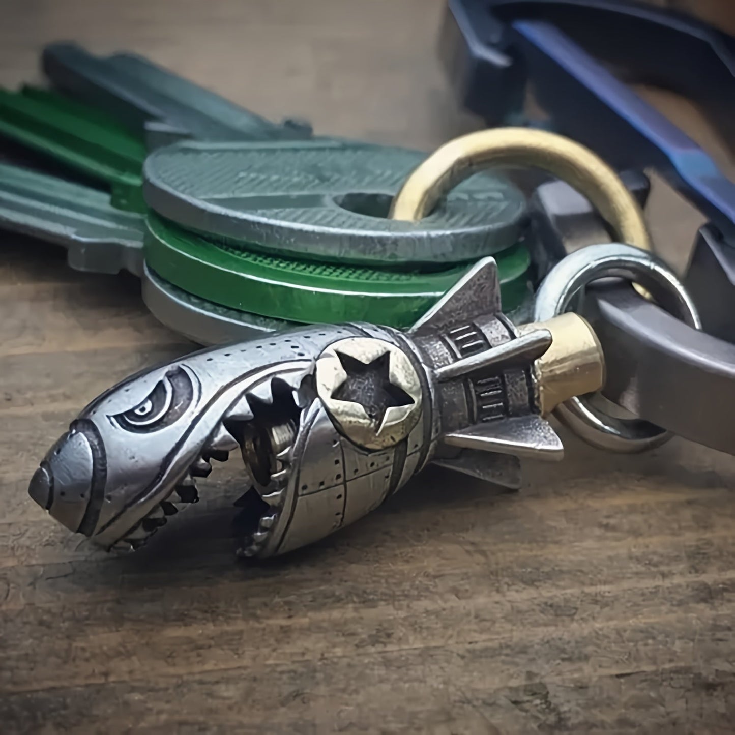 Alloy Metal Keychain featuring Shark Rocket Bomb and Skull Details, Hang it as an Ornament or use it as a Car Keychain Bag Accessory, Perfect for adding a Unique Halloween Touch to your decorations