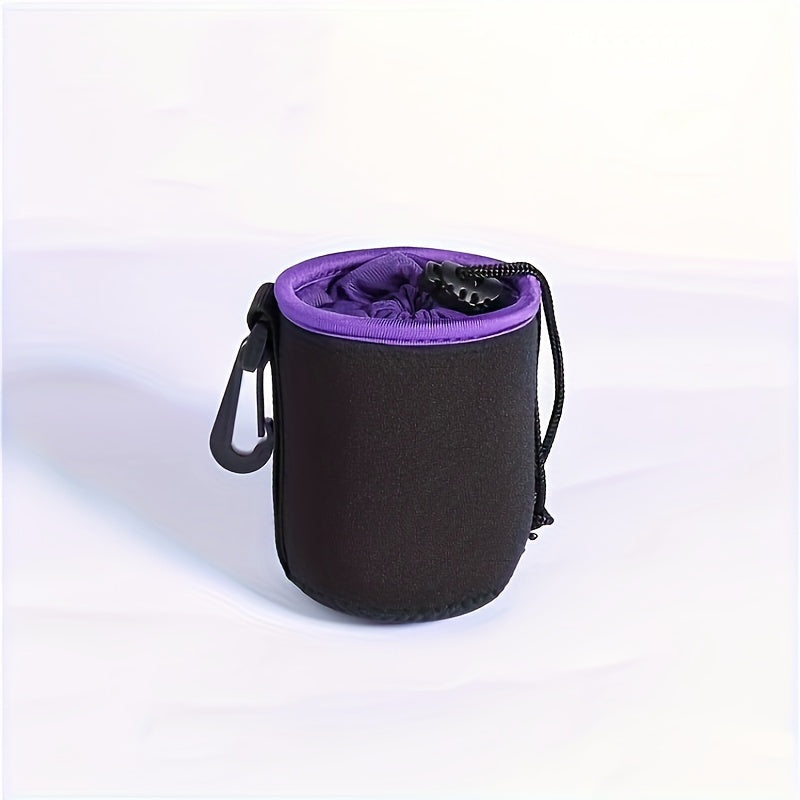 Set of waterproof camera lens bags, featuring a large SLR lens tube with a suede storage pocket. Constructed with durable synthetic fabric, this portable lens case includes a carrying strap for photography accessories.