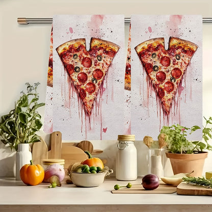 Set of 2 Ultra Soft Kitchen Towels in Valentine's Day Pizza Love Theme. Highly Absorbent and Machine Washable Dish Hand Towels, measuring 40.64x60.96 cm. Featuring a Contemporary Style, made of Polyester perfect for Holiday Decor. These Kitchen Hand