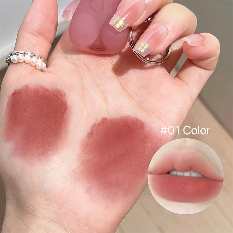 Six-color Bear Lip Glaze in Red Series for Couples and Girlfriend, moisturizing matte formula that is waterproof, long-lasting, easy to apply, and non-fading.