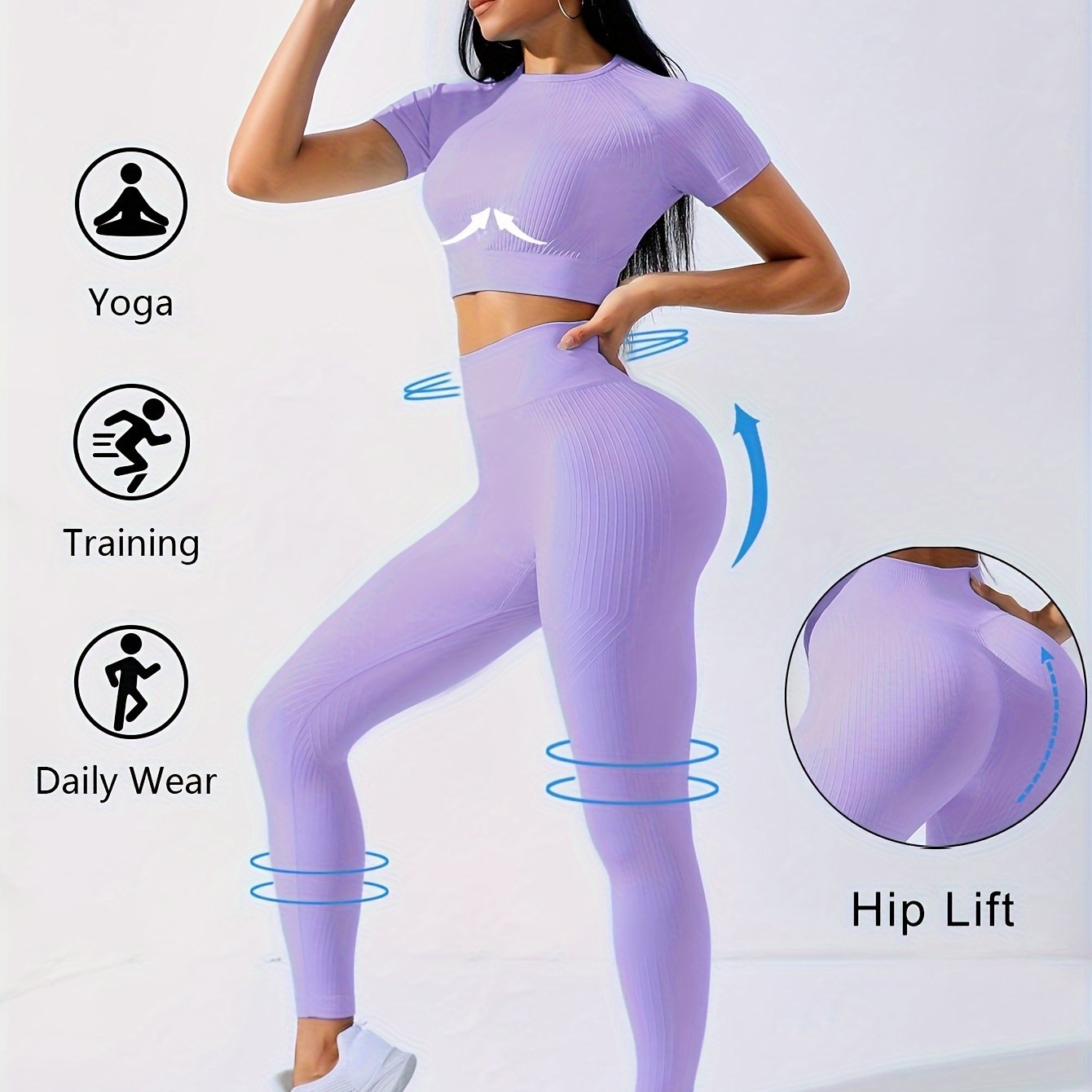 A set of 2 sports pieces for women: yoga top and workout leggings.