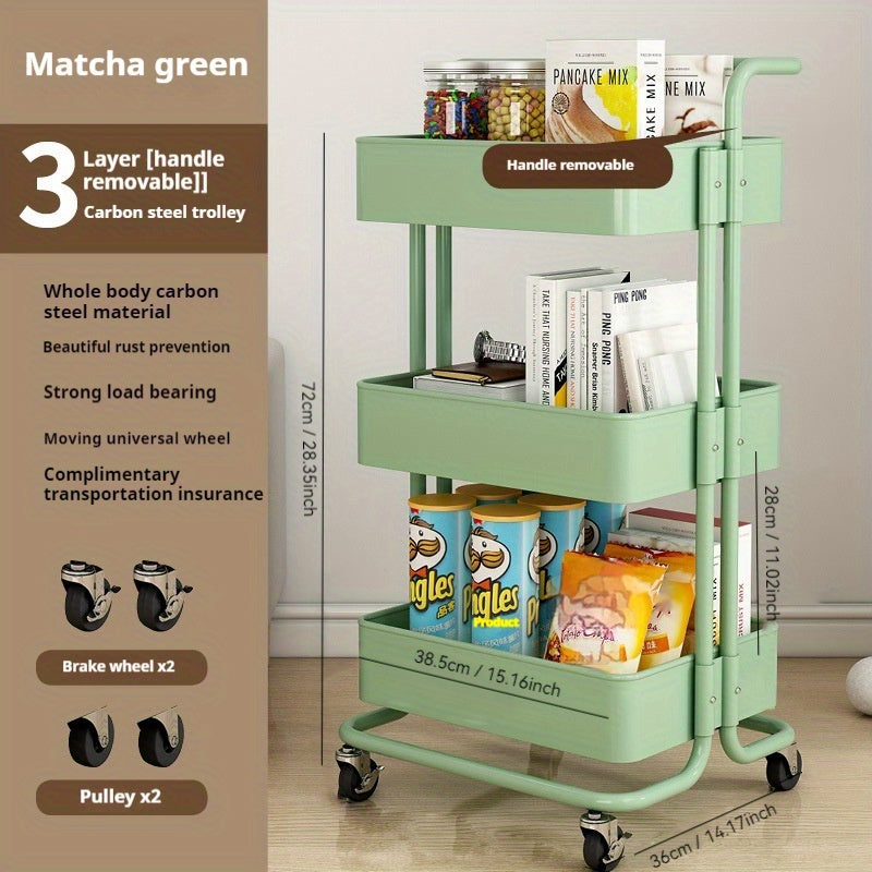 50pcs Hand Cart Storage Rack with Wheels - Multi-layered storage for kitchen, dormitories, and snacks.