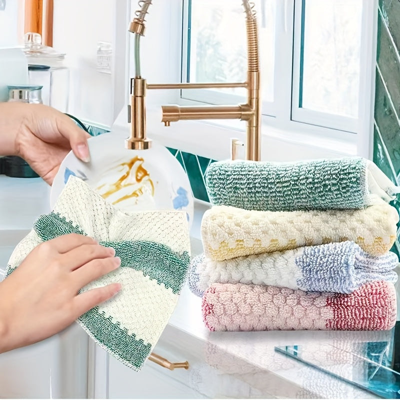 SoftTouch Microfiber Kitchen Towels - Set of 5/10, Absorbent Dish Cloths, Multi-Purpose Cleaning Scrub Pads, Knit Fabric, Random Colors - Perfect for Living Room and Kitchen Use