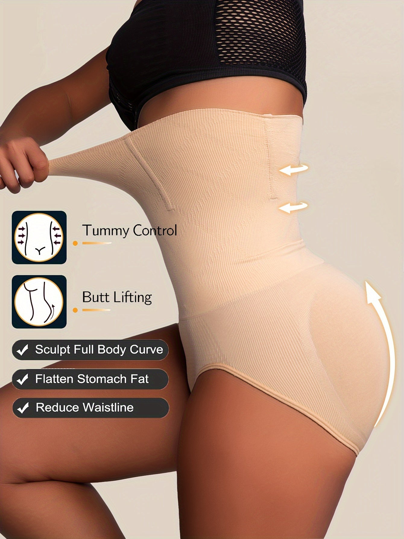 High waist shaping panties for women, for flat belly control and butt lifting.