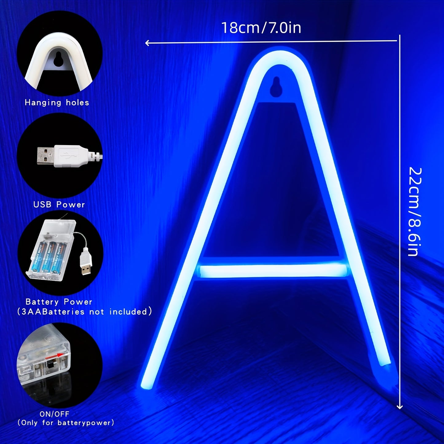 Neon LED letter light sign, powered by USB or batteries, perfect for bedroom decor or special occasions.