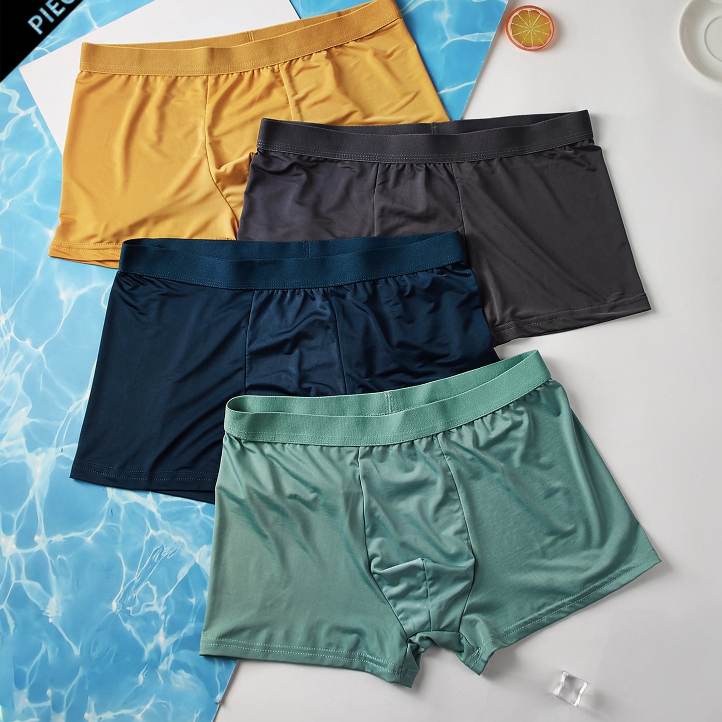 4 men's silk boxer shorts that are cool and breathable.