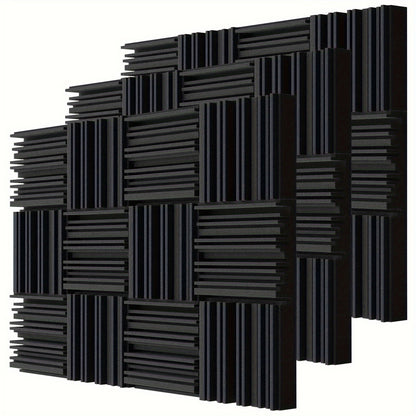 36pcs Black sound absorbing foam boards with flame retardant properties, suitable for use in various spaces such as offices, recording studios, music rooms, game rooms, home theaters