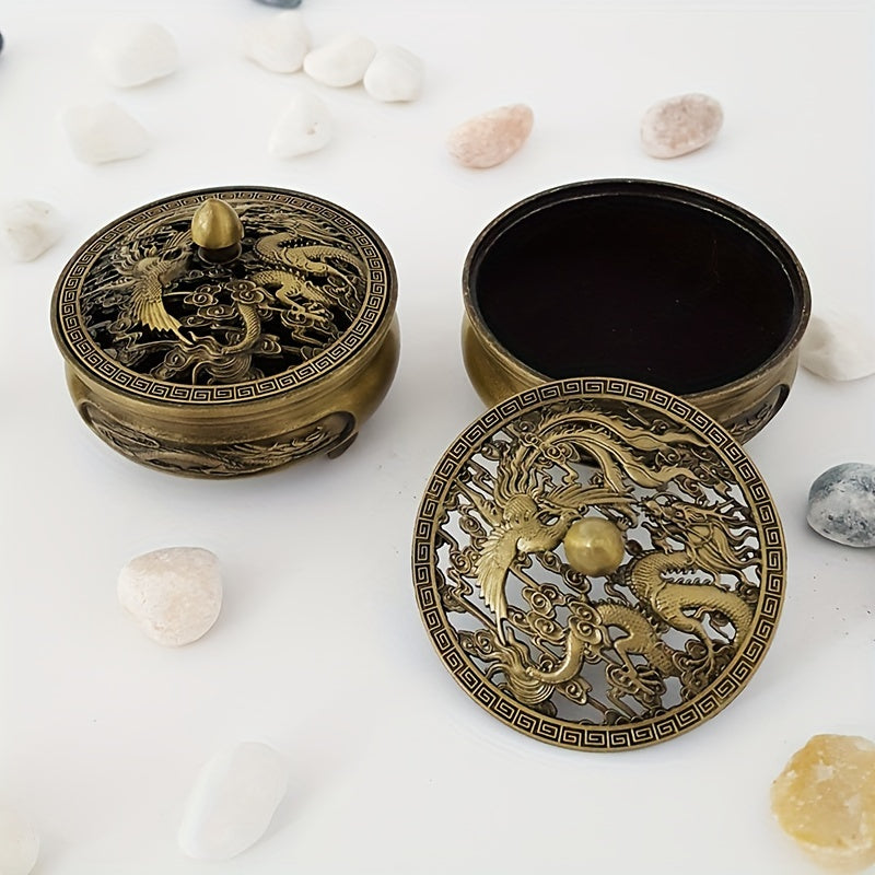 Dragon and Phoenix Hollow Incense Burner for Zen Home Tea Set with Sandalwood Incense Plate Holder