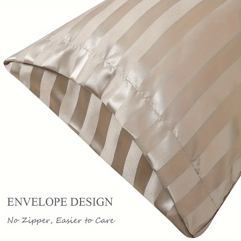 Get your hands on our luxurious Soft Skin-Friendly Striped Satin Pillowcase, featuring a convenient flap closure for ease of use. This pillowcase is not only gentle on hair and skin, but also beneficial for both. Made from 100% polyester, this woven