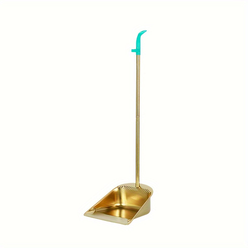 PMMJ Stainless Steel Broom and Dustpan Set with serrated edge, long handle, and vertical design for efficient indoor/outdoor hair removal.